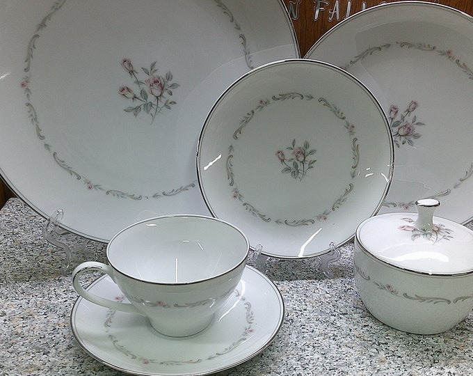 2405 Noritake Mayfair #6109 Vintage China Platinum Rim Beautiful Pink Floral Pattern- Great Condition Choose from List: