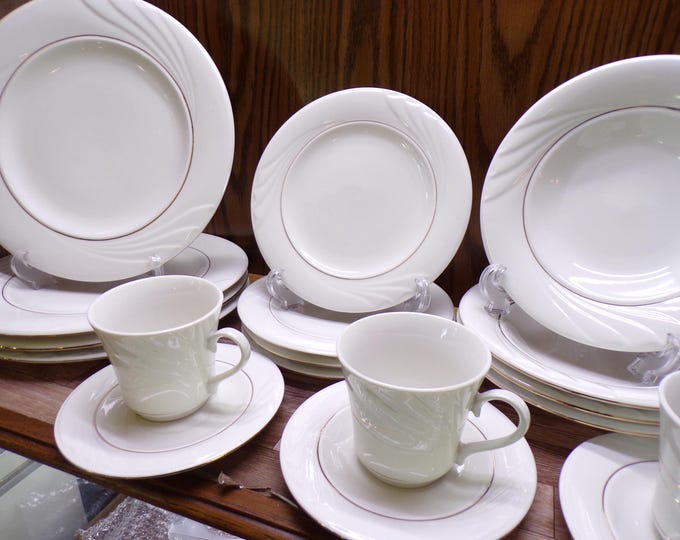 2509 Gibson Golden Rapture Fine China White Swirl w/ Gold Band Dinnerware - Excellent Condition Choose from List: