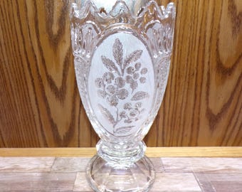 2511 Zajecar 24% Lead Crystal 10" Footed Vase Authentic Yugoslavian Crystal 5" Wide Frosted Floral Panels Sawtooth Rim - Great Condition