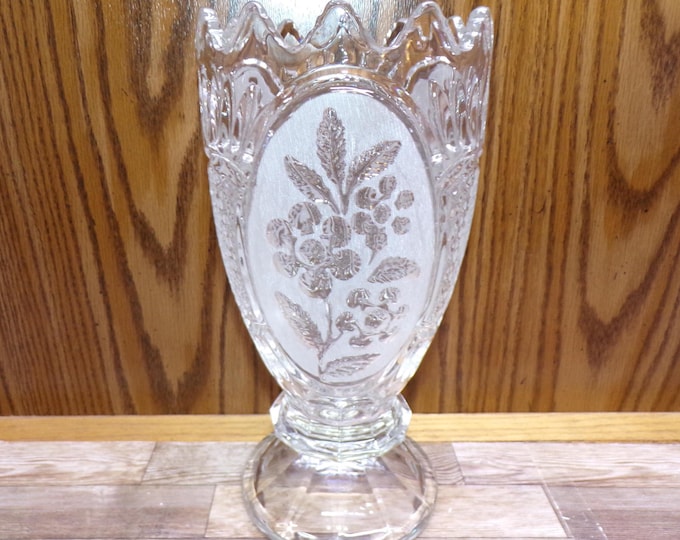 2511 Zajecar 24% Lead Crystal 10" Footed Vase Authentic Yugoslavian Crystal 5" Wide Frosted Floral Panels Sawtooth Rim - Great Condition