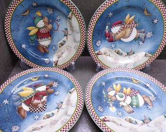 2609 Sakura Vintage Snow Angel Village 8.25" Lunch / Snack Plates Set of 4