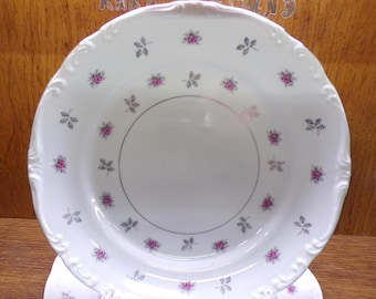 2507 Rosette Fine China Vintage Platinum Accent Pink Roses 10" Dinner Plates Set of 4 Made in Japan Scalloped Platinum Rim - Great Condition