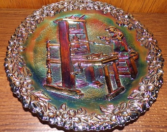 2503 Fenton 8" Iridescent Amethyst Carnival Glass Vintage Plate - #2 American Craftsman Series Printing Press Printer 1971 - Great Condition