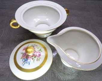 2602 Theodore Haviland New York Kenmore Cream & Sugar Set with Lid- Good Condition w/ a Few Scratches on the Gold Accent