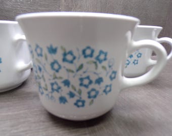 2603 Corelle Blue Heather Vintage Retired 3.5" 6 oz Coffee / Tea Cups Set of 6 Blue Green Floral USA- Great Condition