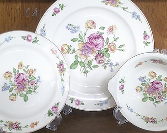 2411 Edwin M. Knowles Serenade Semi-Vitreous 44-5 Floral Pattern Dinnerware - Good Condition Choose from List: