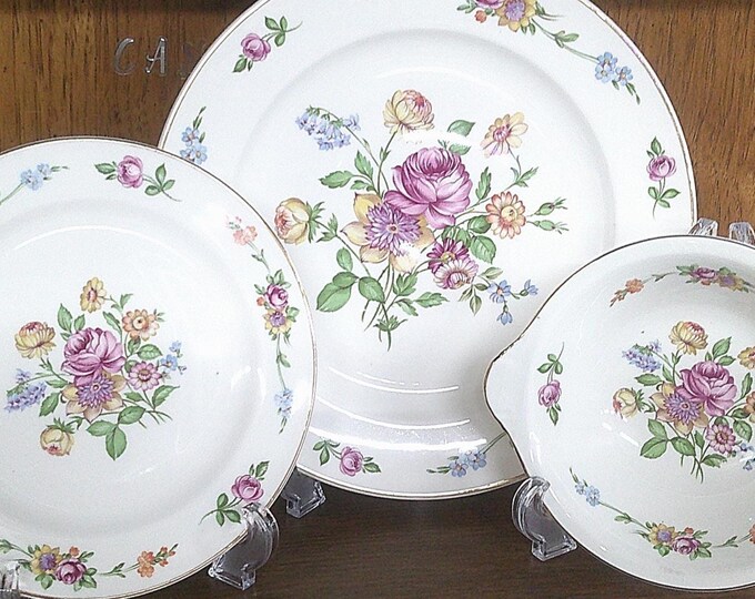 2411 Edwin M. Knowles Serenade Semi-Vitreous 44-5 Floral Pattern Dinnerware - Good Condition Choose from List: