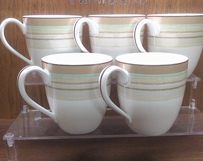 2501 Noritake Ambience Mocha Java Swirl #9312 4" 15oz Coffee Cups/ Mugs Set of 5 - Great Condition