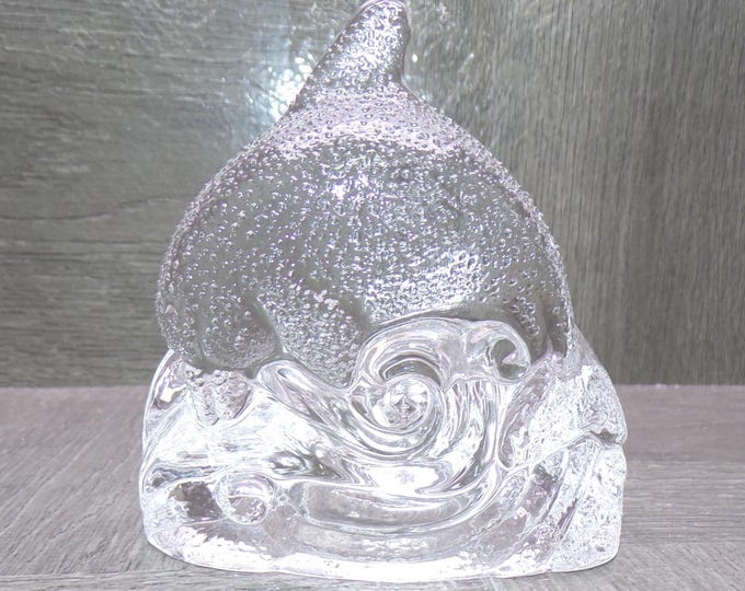 2605 Partylite Crystal Dolphin Vintage Retired 4" Clear Glass Tealight Candle Holder