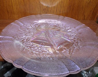 2504 Mikasa Crystal Treasures Holiday Bells 15" Vintage Iridescent Textured Platter - Great Condition