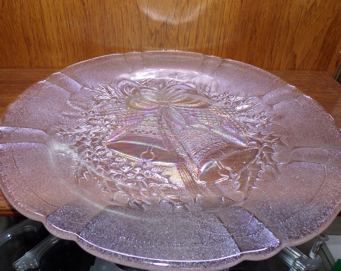 2504 Mikasa Crystal Treasures Holiday Bells 15" Vintage Iridescent Textured Platter - Great Condition
