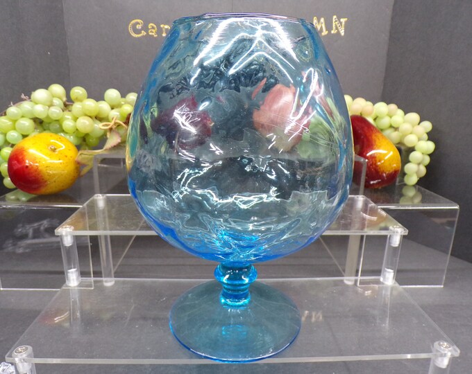 2303 Beautiful Blue Quilted Glass Pedestal Candy Dish / Candle Holder 8.5" Tall x 6" Wide - No Chips or Cracks