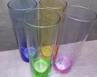 2605 Rainbow Colored 7.5" Glass Tumblers Set of 4