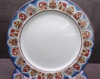 2609 Sakura Vintage Snow Angel Village 11" Dinner Plates Set of 4