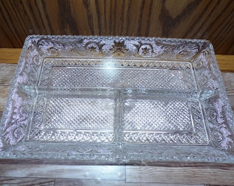 2508 Duncan Miller Vintage 1930's Dunsan Sandwich Pattern 3 Part Relish Dish 10.5" x 6.75"