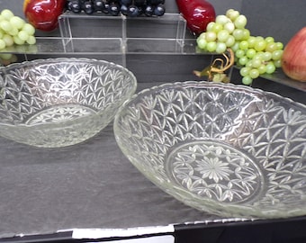 2310 Vintage 10" Clear Pressed Glass Serving Bowls Set of 2