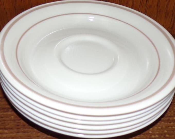 2503 Cornerstone by Corning China Blossom 6.25" Saucers Set of 6 Made in the USA Vintage 1983 Beige w/ Tan Stripes - Great Condition