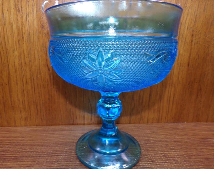2506 Indiana Glass Tiara Exclusives Vintage Turquoise Blue Sandwich 7.5" Footed Pedestal Compote Candy Dish - Great Condition