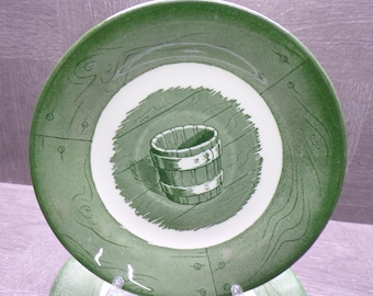 2609 Royal China Co. 6" Colonial Homestead Green Transferware Ironstone Vintage 1950's Saucer Plates Set of 5