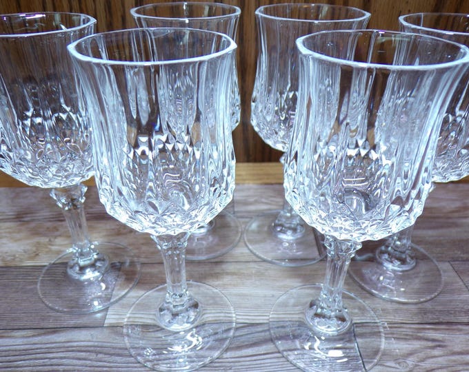 2510 Cristal D'Arques Paris Vintage 24% Lead Crystal LongChamp 4.75" Stemmed 1 oz. Wine Goblet Set of 6 Tiny Chip on 1 Rim Others Great Cond
