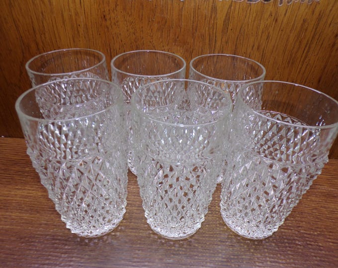 2507 Indiana Glass 5.75" 14 oz Diamond Point Clear Vintage Tumblers Set of 6 - Pre-owned Great Condition