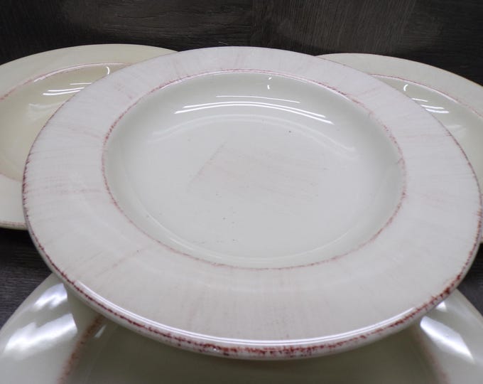 2511 Pier 1 Imports Toscany Ivory 9.5" Stoneware Flat Rimmed Bowls Set of 4 Made in Italy - Great Condition
