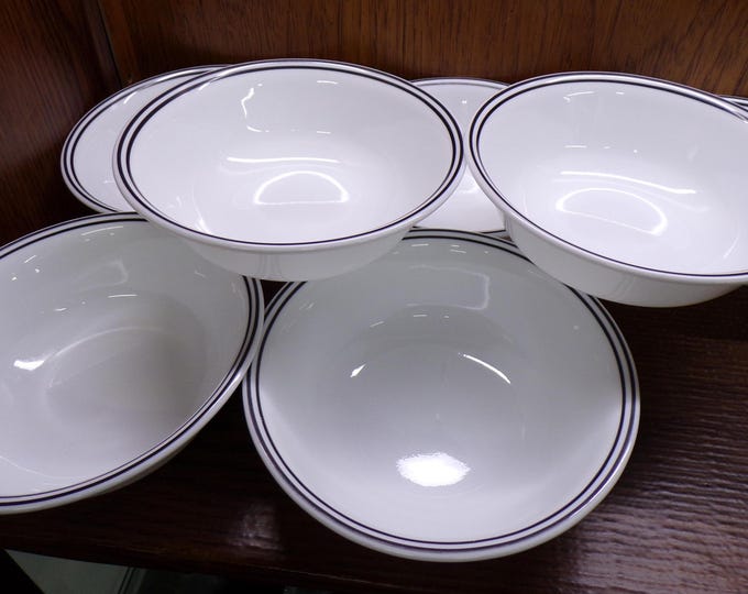 2504 Corelle White with Double Black Band 6.25" Bowls Set of 7 - Good Condition