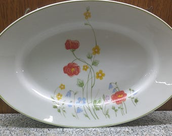 2408 Favolina English Flowers 13.5" x 9" Vintage Oval Platter Made in Poland - Excellent Condition