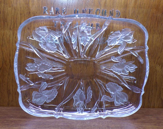 2503 Mikasa Home Beautiful Crystal Passion Flower Iris 14” x 11" Rectangular Serving Platter- Frosted- Good Cond. Light Scratches in Center