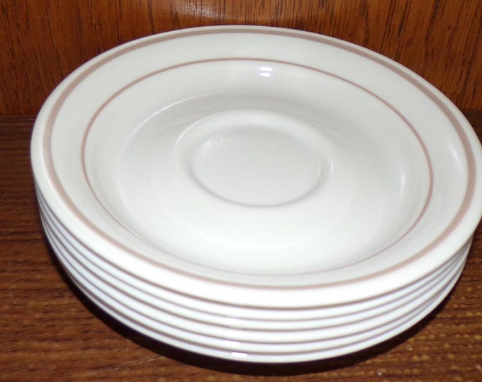 2503 Cornerstone by Corning China Blossom 6.25" Saucers Set of 6 Made in the USA Vintage 1983 Beige w/ Tan Stripes - Great Condition