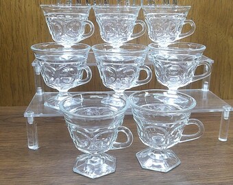 2411 Indiana Glass Lexington 3.5" Thumbprint 6 oz Punch Cups Set of 8 - Good Condition