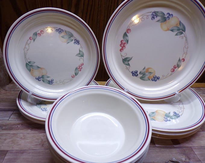 2511 Corelle Fruit Abundance Mixed Fruit Pattern Dinnerware 18 pc Set - Edges are Rough with Little Dings, Actual Surface area is Great