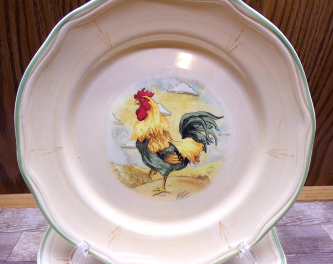 2511 Gibson Royal Rooster Vintage Hand-Painted 8.5" Salad / Snack Plates Set of 4 - Great Condition
