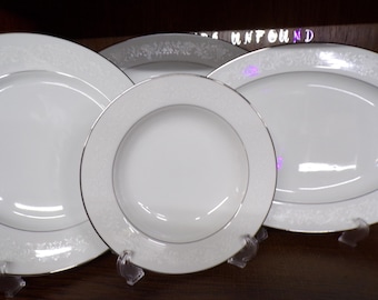 2312 Sango China Granada #3651 Vintage White Lace Dinnerware w/ Platinum Rim - Great Condition - Choose from List: