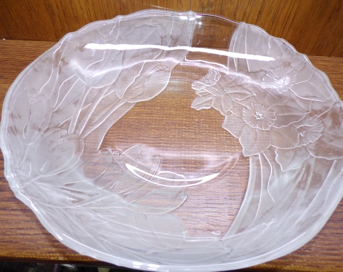 2507 Mikasa Walther Glas Vintage 12.5" Centerpiece Platter Bowl Frosted Tulips & Daffodil - Made in Germany - Pre-owned Great Condition