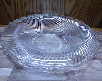 2508 Federal Glass Diana 12" Vintage Flat Rimmed Crystal Swirl Serving Bowl