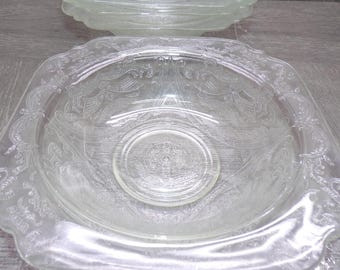 2603 Federal Glass Madrid Pattern Vintage Etched Clear Glass 6.75" Bowl Set of 4 - Great Condition
