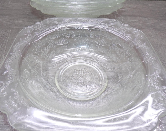 2603 Federal Glass Madrid Pattern Vintage Etched Clear Glass 6.75" Bowl Set of 4 - Great Condition