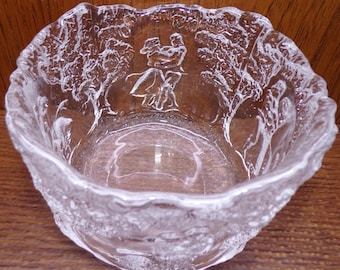 2504 Kosta Boda Kjell Engman Rhapsody Vintage 5.5" Bowl Dancing Couple Trees Made in Sweden - Great Condition