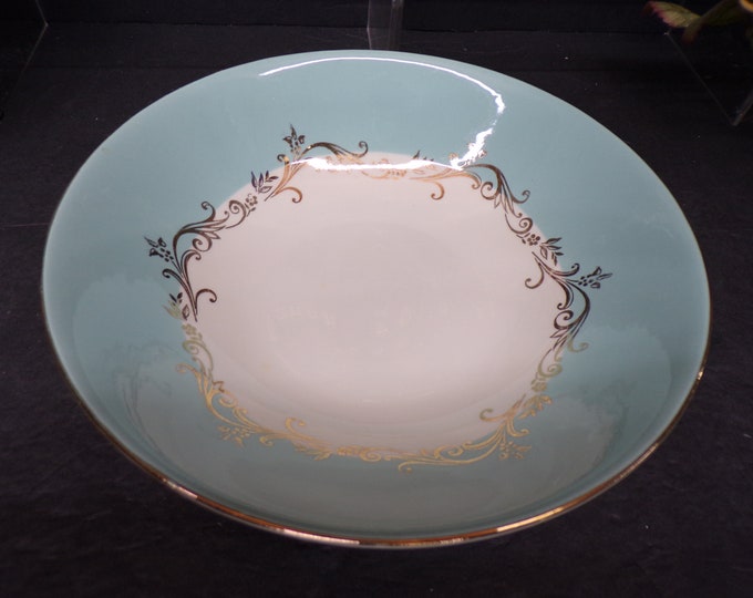 2311 Lifetime China Semi-Vitreous Gold Crown  8.75" Vintage Vegetable Bowl - Light Blue w/ 22kt. Gold Warranted- Good Condition