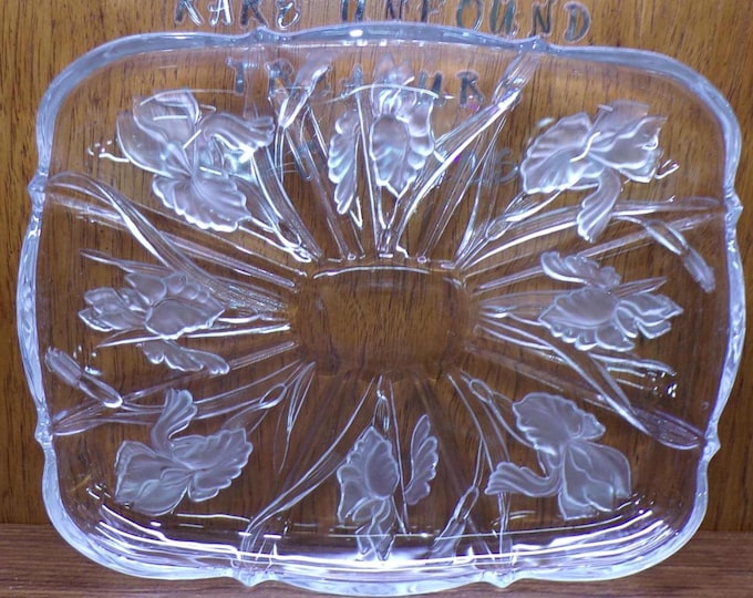 2503 Mikasa Home Beautiful Crystal Passion Flower Iris 14” x 11" Rectangular Serving Platter- Frosted- Good Cond. Light Scratches in Center