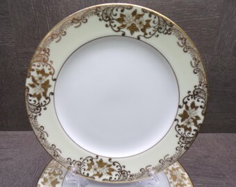 2603 Meito Vintage 1936 Hand-painted China 6.5" Bread Plates Set of 5- 22 kt Gold Flowers & Scrolls w/ Cream Rim - Great Cond. Little Wear