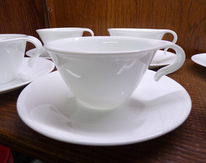 2507 Corelle Winter Frost 12 pc Set - (6) Hook Handle Coffee / Tea Cups & (6) Saucers - Great Condition