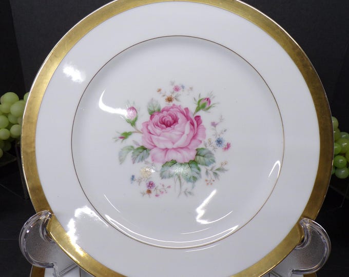 2305 Style House Dresden Bouquet Fine China 10.5" Dinner Plates Set of 4 - Gold Rim Pink Floral- Good Condition No Chips or Cracks