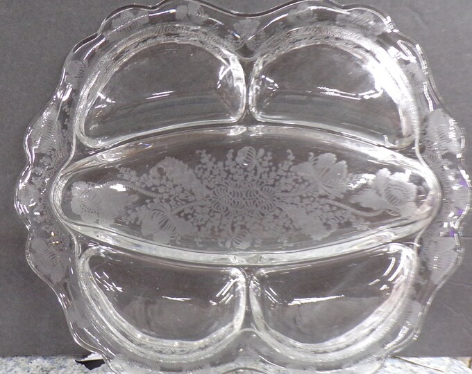 2210 Cambridge Glass Etched Wildflowers Divided Dish Platter Tray 12" Beautiful Vintage - No Chips or Cracks