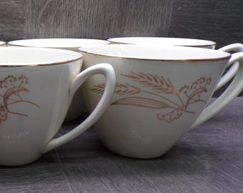 2608 Lifetime China Prairie Gold Wheat pattern 6 oz Tea / Coffee Cups Set of 6