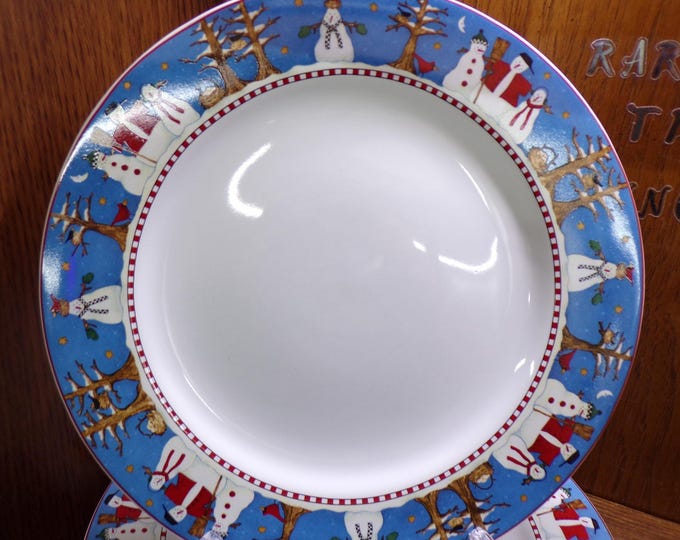 2507 Sakura Snowman 11' Dinner Plates Set of 4 Vintage 1998 by Debbie Mumm Winter, Christmas, Holiday - Great Condition