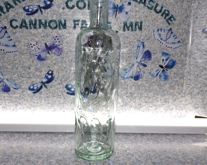 2206 Embossed Peppers Vintage Green Tinted 11.5" Glass Bottle - No Chips or Cracks