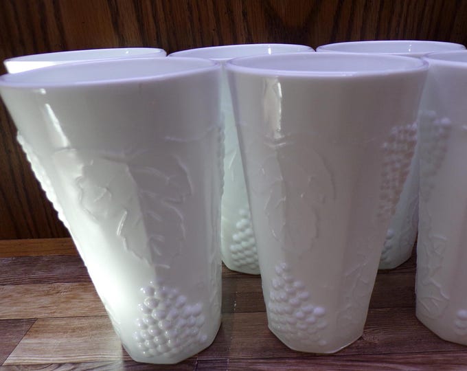 2511 Indiana Glass Colony Milk Glass 6" 12 oz Grape Harvest Vintage Tumbler Set of 6 - Great Condition