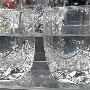 2403 Drapery Pattern Crystal Double Old Fashion Lowball Whiskey Tumblers Vintage 4&quot; - Excellent Condition